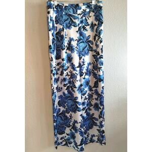Christian Lacroix Blues & White Bold Floral Wide Leg Satin Pants NEW Medium